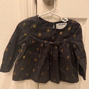 Old Navy Black & Gold Polka Dot Shirt Baby Girl Size 18-24 Months
